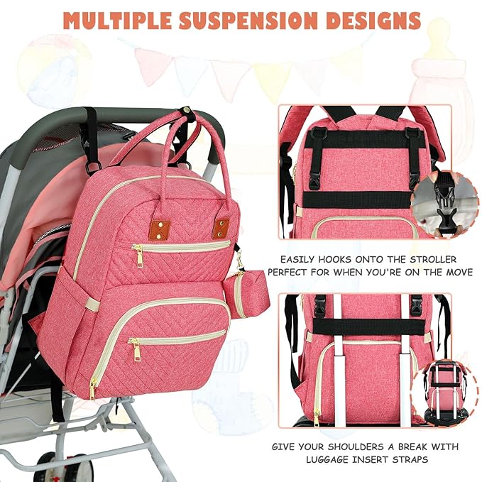 Tenot Baby Diaper Bag Backpack, Travel Diaper Bags for Babys Girl Boy Large Capacity Baby Bag Backpack for Women Pink