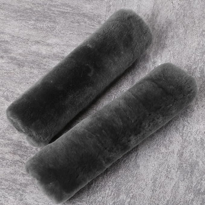 2pc Soft Genuine Sheepskin Wool Auto Seat Belt Cover Seatbelt Shoulder Pad for a More Comfortable Driving, Compatible with All Cars(Dark Gray)