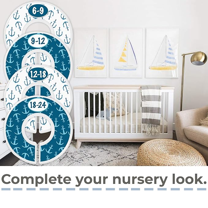 Baby Closet Size Dividers - Nautical Nursery Closet Dividers for Baby Clothes - Dividers by Month for Baby Boy Nursery Decor - Baby Closet Dividers for Clothing Racks - [Nautical]
