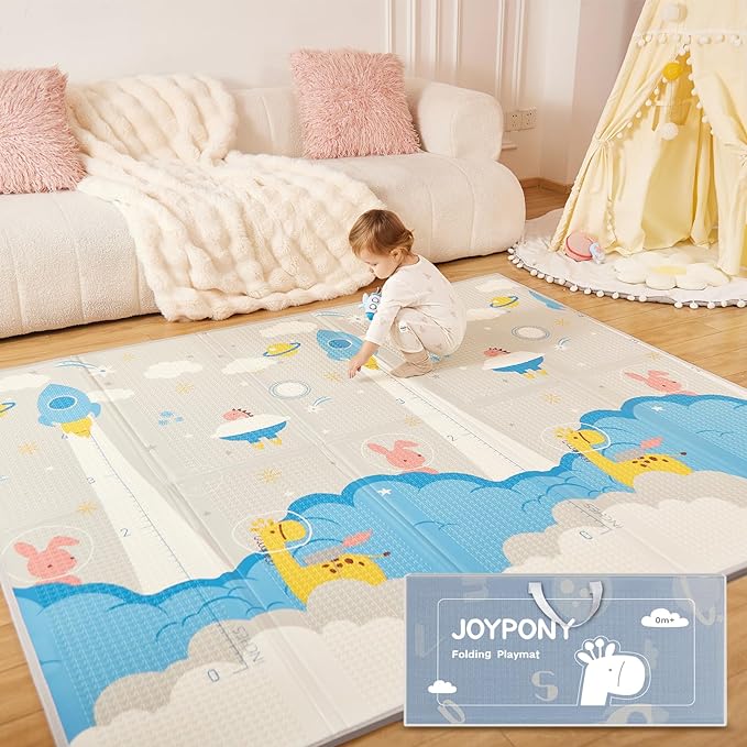 Baby Play Mat 79" X 71", Extra Large Foldable Play Mats for Babies and Toddlers, Waterproof Anti-Slip Portable Foam Floor Mat for Tummy Time with Travel Bag Indoor Outdoor