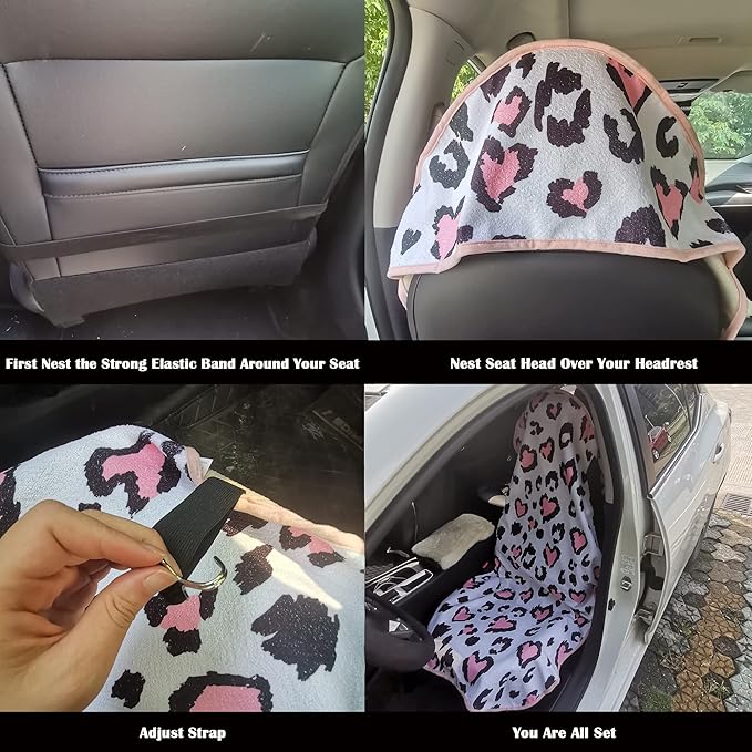 LoyaGour Car Seat Cover Protector Front Seats,for Gym Workout,Running,Swimming,Beach and Hiking,Waterproof Sweat Towel Bucket Seat Covers for Cars SUV Trucks (Leopard Print, 1Pcs)