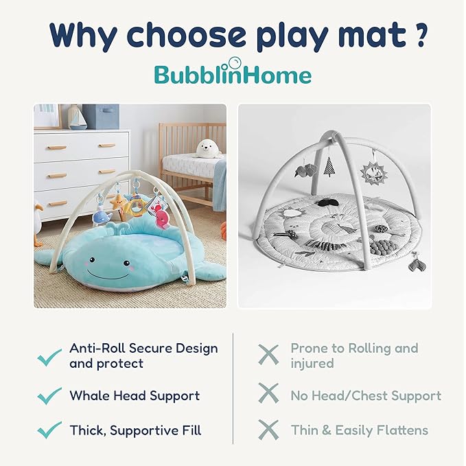 Baby Play Mat, Whale Tummy Time Mat with Toys, Baby Activity Gym for Infants 0–12 Months Sensory Floor Mat for Boys & Girls