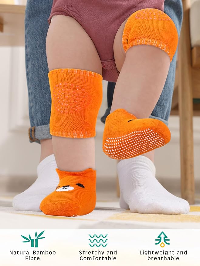 10 Pairs Baby Crawling Anti Slip Knee Pads and Anti Slip Baby Socks Set Unisex Toddler Knee Protectors Non Slip Ankle Socks
