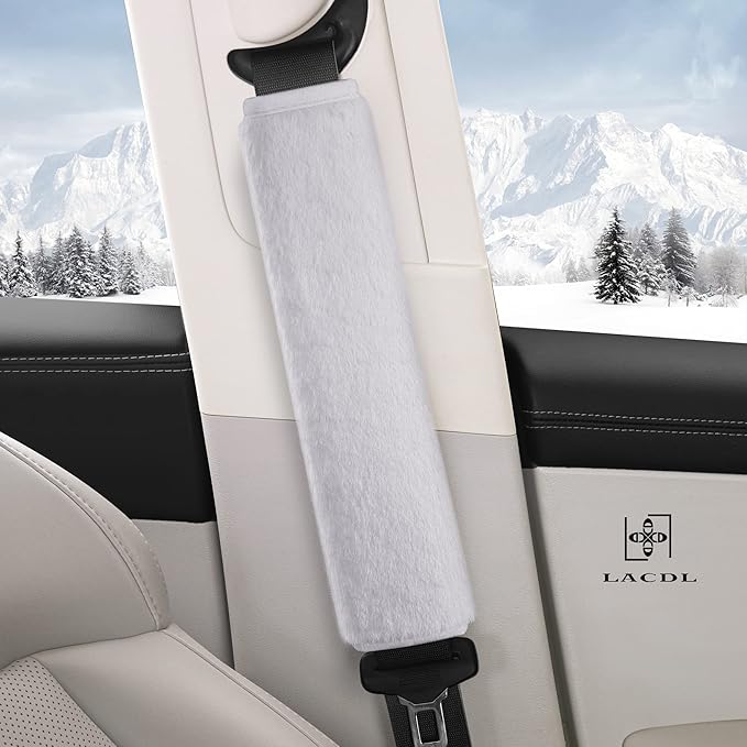 LACDL Extra Long Seatbelt Cover Super Soft Furry for Adults Kids Women & Men, Thick Plush Full Car Seat Belt Strap Cushion, Fluffy Shoulder Pad Protector, Auto Interior Accessories, Grey, 13in, 2pcs