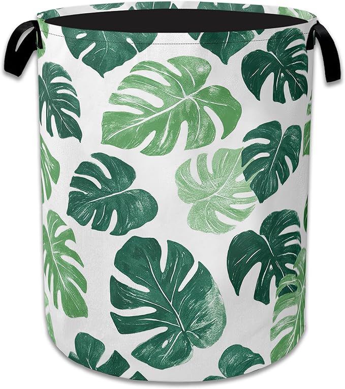 Palm Leaves Laundry Basket Collapsible Laundry Hamper Clothes Toy Storage Bin for Bathroom Bedroom Room Decor 16" X 20.8"