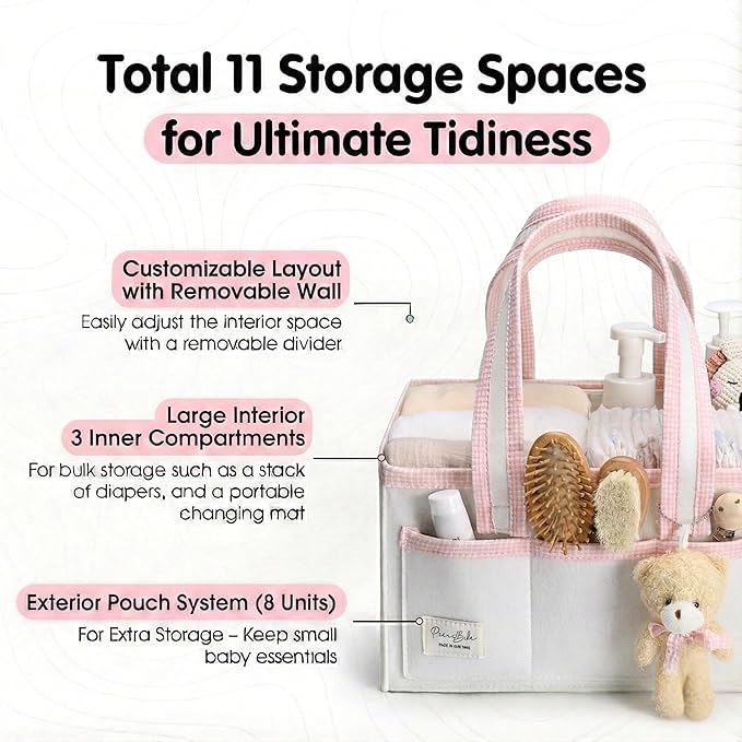 PeraBella Diaper Caddy Organizer with Handle, Baby Shower Gifts Basket Bag, Registry Search Must Haves Items, Nursery Storage Organizer for Newborn Girl Boy, Baby Bag Essentials, Car Diaper Caddy Cart
