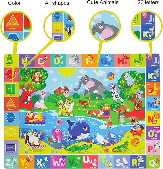 Baby Play Mat for Floor, Non-Slip Playmat for Toddlers & Infants, Extra Thick Large Padded Educational ABC Kids Rug for Crawling & Playing Super Soft Plush Surface to Keep Safe (40"x60")