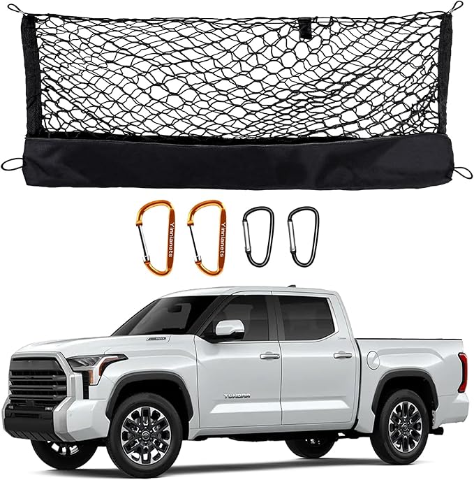 Highly Elastic Truck Bed Cargo Net Compatible with 2007-2025 Toyota Tundra,Envelope Style Truck Cargo Net for Tundra Accessories, Upgraded Storage Bag & Heavy Duty Carabiners