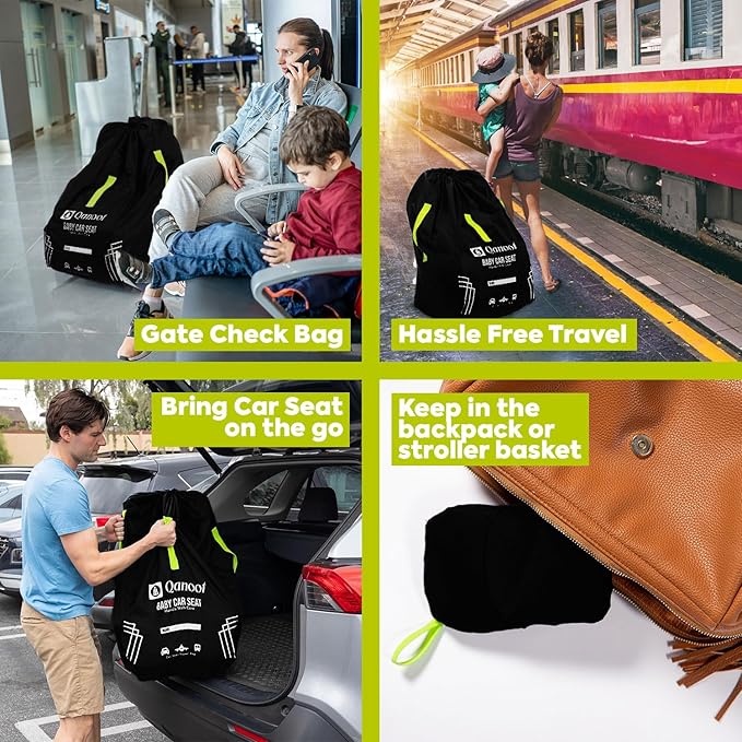 Infant Car Seat Travel Bag for Airplane - Durable Gate Check Bag for Car Seats that fits easily on Convertible Car Seats, Infant Carriers & Booster Seats (Hand Carry Bag, Black)