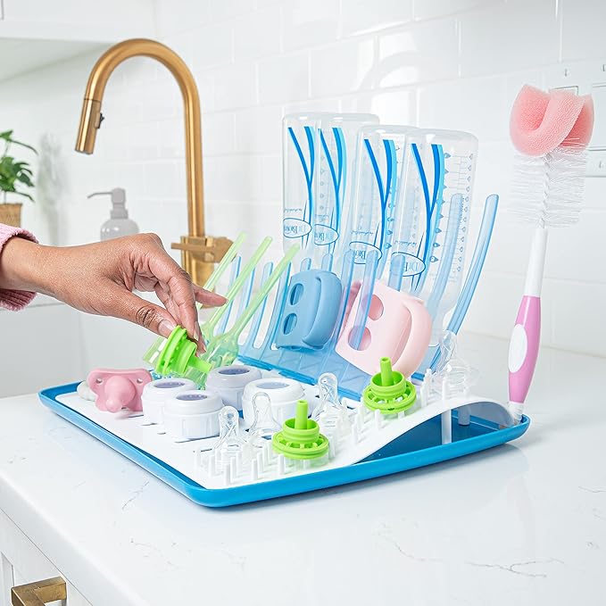 Dr. Brown's Baby Bottle Cleaning Brush with Sponge and Scrubber - Blue - 3pk and Universal Baby Bottle and Accessory Drying Rack
