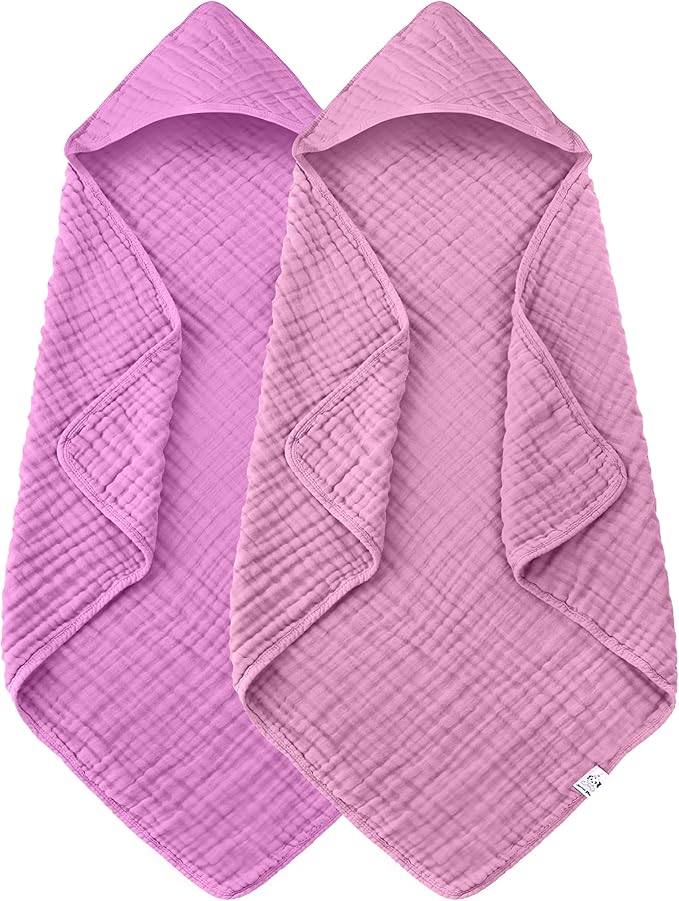 Spotted Play 2 Pack Hooded Baby Towels - 100% Muslin Cotton for Newborns, Infants, Toddlers - Large 32x32 Inch Size - Highly Absorbent and Essential for Newborn Care, Deep Sakura