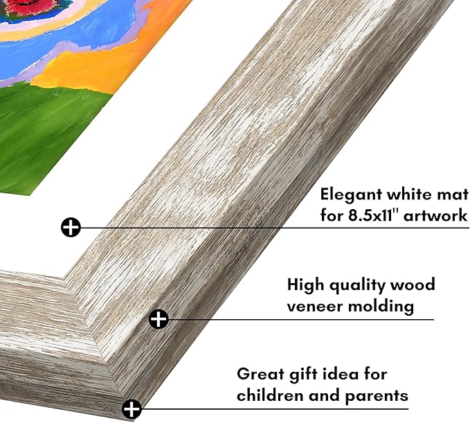 Americanflat Kids Artwork Frame Changeable (Driftwood) - Magnetic Door Holds 100 Art Pieces - 8.5x11 Letter Size Display with Mat or 10x12.5 Without Mat - My Mini Masterpiece