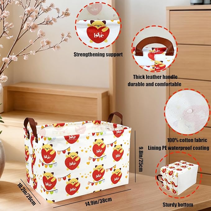 ASKETAM Valentine's Day Basket Gift for Empty Cute Heart Large Storage Bin for Kid and Baby Room Décor (Cat Love)