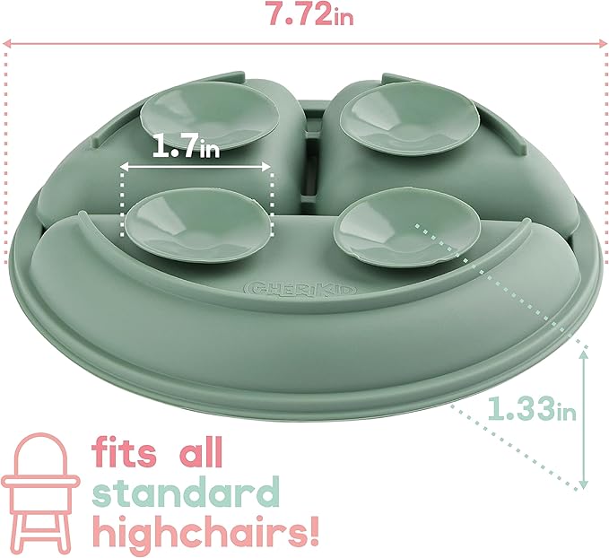ChériKid Toddler Plates - FEATURES SUPER STRONG QUADRUPLE SUCTION - 100% Food Grade Silicone Baby Plates with Suction - Unbreakable Divided Kids Plates, Baby Essentials Dishes