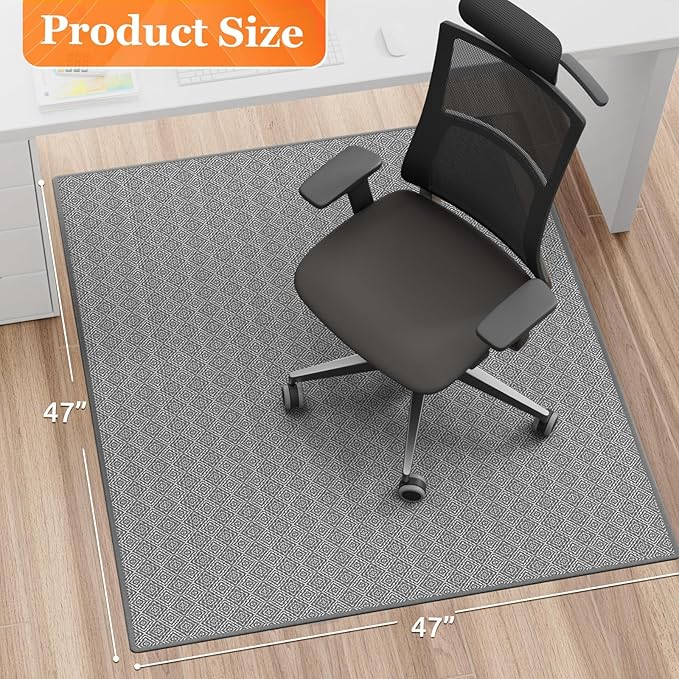 KMAT Office Chair Mat, 47x47in Heavy Duty Hardwood/Tile Floor Protector, Floor Mat Computer Desk Mat for Rolling Chairs, Work, Study, Office, Grey