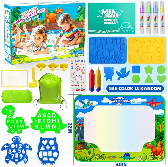 Water Doodle Mat for Kids 32x40 Inch, Mess Free Coloring Mat Educational Toy for 3 4 5 6 7 8 Years Old Girls & Boys, Neon Color Mat Doodle Board Writing Drawing Toys Holiday Christmas Birthday Gifts