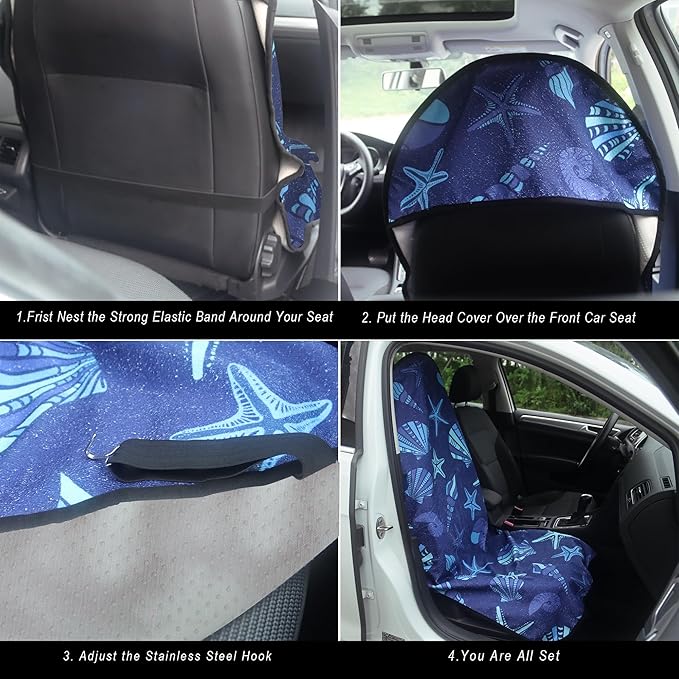 LoyaGour Car Seat Cover Protector Front Seats,for Gym Workout,Running,Swimming,Beach and Hiking,Waterproof Sweat Towel Bucket Seat Covers for Cars SUV Trucks (Conch Shells Starfish, 2Pcs)