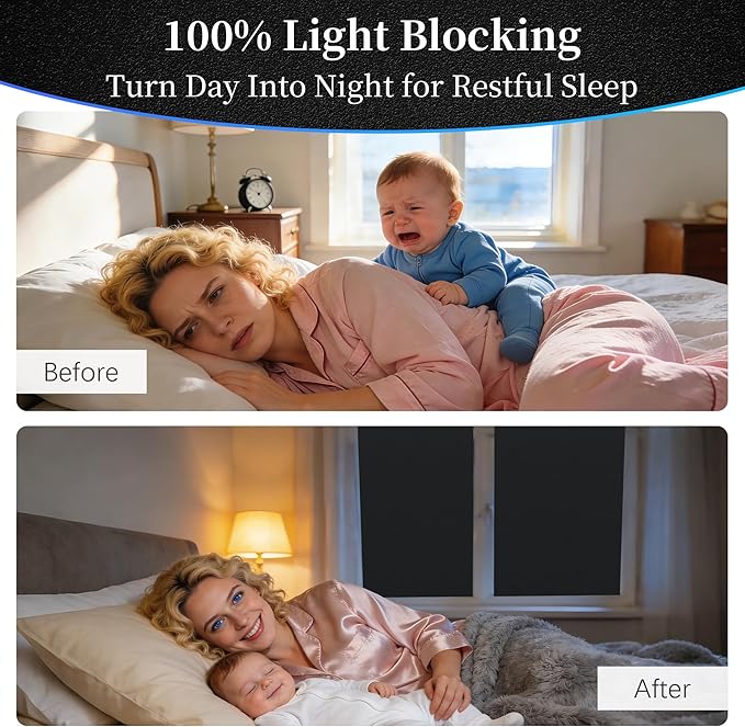 Finnez Blackout Window Privacy Film 100% Light Blocking UV Protection, Removable Static Cling Non-Adhesive Frosted Window Tint for Home Nursery Office Rental Elderly Pet Family