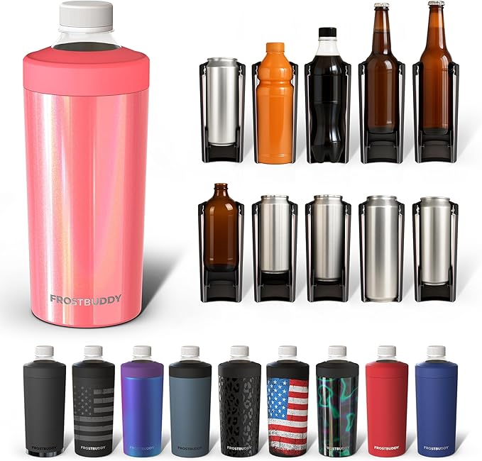 Universal Buddy XL Can Cooler by Frost Buddy - Fits 12-ounce, 16-ounce, 20-ounce, and 24-ounce Cans and Bottles - Keep Your Drinks Refreshingly Chilled for over 12 hours. (Coral Crush)