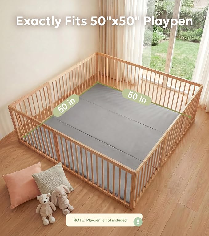Mallify Foldable Baby Play Mat, 50''x50'' Waterproof Thicken Foam Vegan Leather Playpen Mat for Infants and Toddlers, Portable Baby Mat for Floor, Grey