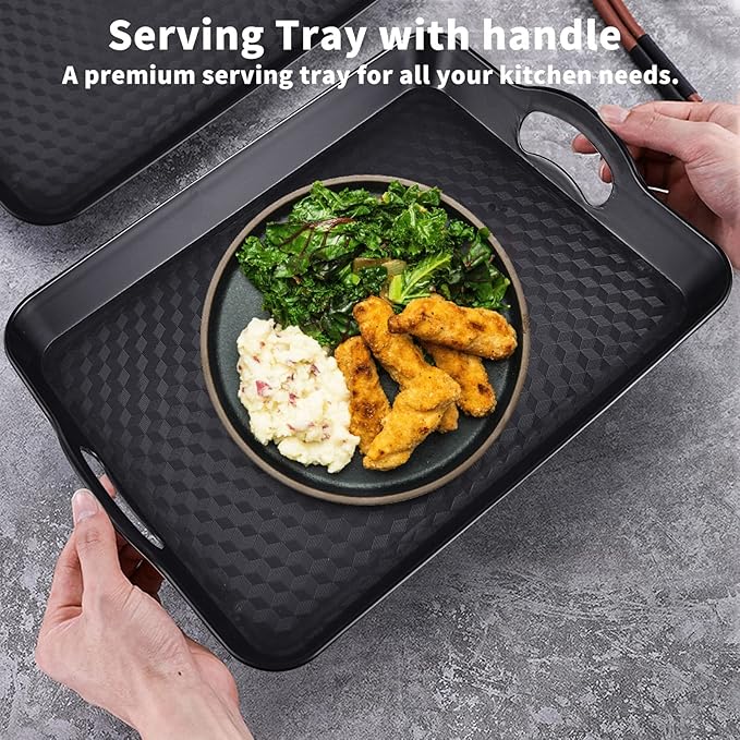Plastic Tray with Handles, 2 Pack Multi-Purpose Rectangular Non Slip Restaurant Serving Trays Set for Parties, Coffee Table, Kitchen(9.5x14.6 inch)