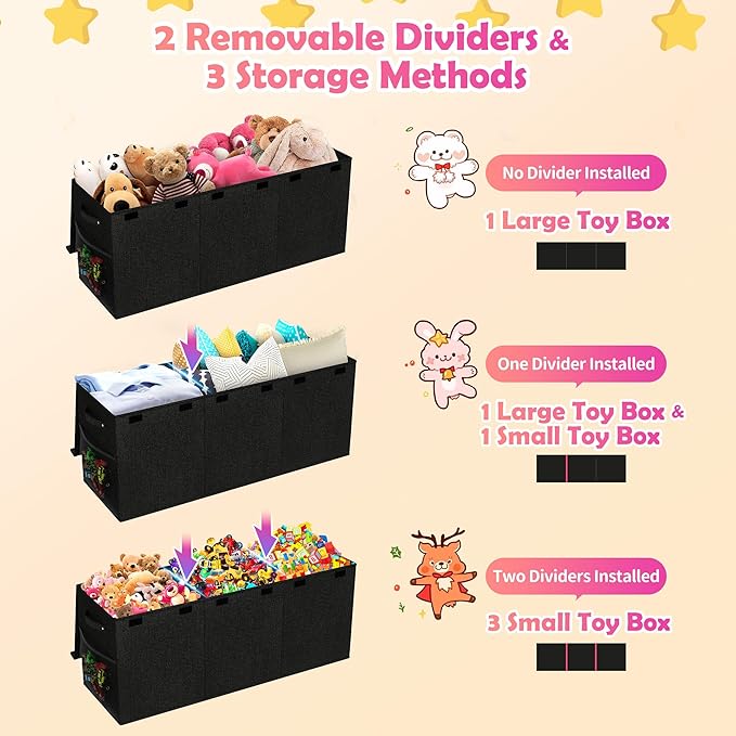 Mabahoo Extra Large Toy Box, Collapsible Sturdy Kids Toy Chest for Boys, Girls, 40"x14"x16" Storage Organizer Toddler Storage Bins with Lids, Toybox Basket for Living Room, Bedroom, Nursery, Black