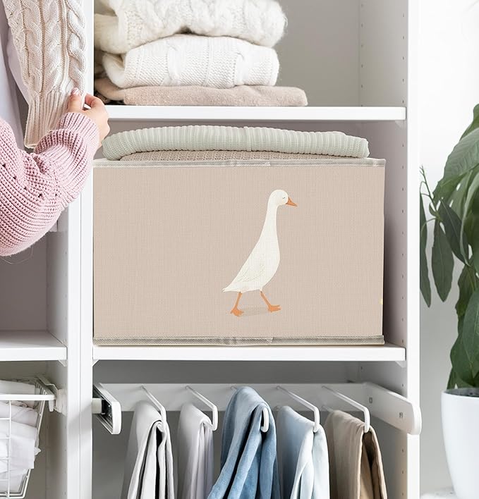 FDHSPAAM Cute Duck Nursery Storage Bins Box with Handles, Rustic Beige Farm Animal Collapsible Fabric Storage Basket Box Organizer for Bedroom Bathroom Clothes Toys Books