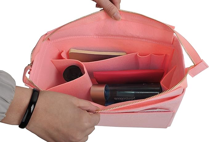 Vercord Felt Zipper Handbag Tote Purse Duffel Backpack Organizer Insert Pale Pink Large