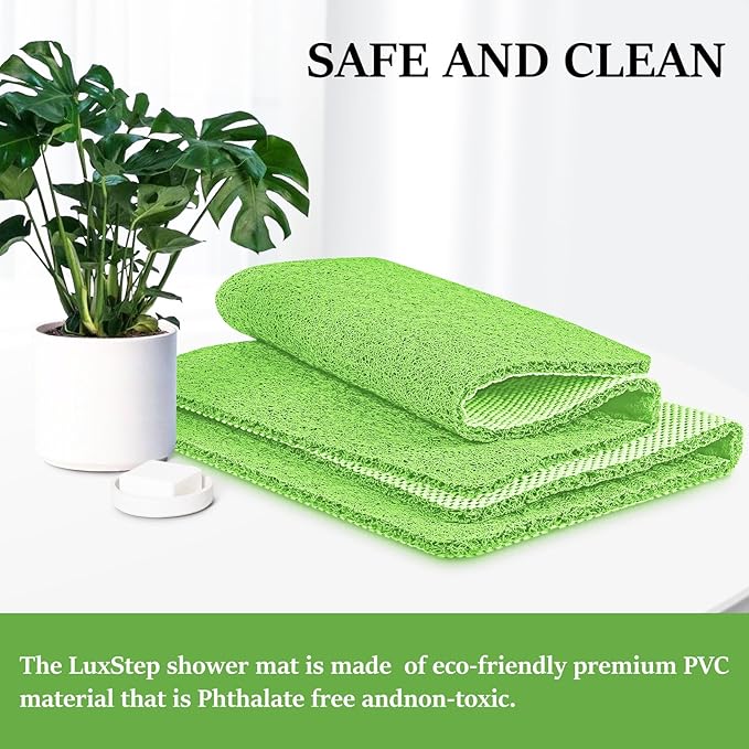 LuxStep Shower Mat Bathtub Mat,40x24 inch, Non-Slip Bath Mat with Drain, Quick Drying PVC Loofah Bathmat for Tub,Shower,Bathroom,Grass Green