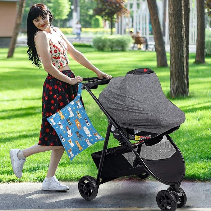 visesunny Funny Asorted Dog and Footprint 2Pcs Wet Bag with Zippered Pockets Washable Reusable Roomy for Travel,Beach,Pool,Daycare,Stroller,Diapers,Dirty Gym Clothes, Wet Swimsuits, Toiletries