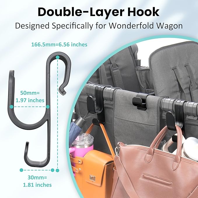 Stroller Hooks for Wonderfold Wagon W2&W4, Double-Layer Multipurpose Side, Space-Saving for Hanging Balance Bikes & Everything, Durable Plastic Wagon Accessories, 40kg Sturdy Load-Bearing (2PCS)