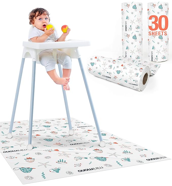Baby Splat Mat for Under High Chair - 30 Pcs Disposable and Waterproof Splash Mats - 40"x47" Multipurpose Activity Mat for Picnic, Arts and Crafts - Baby Led Weaning Supplies (Sea Animals)