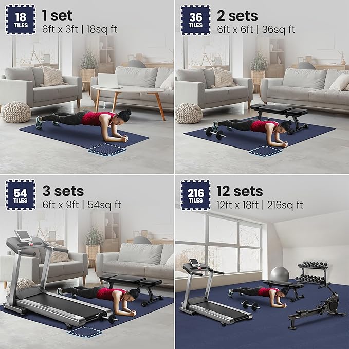 bemaxx Gym Mats Set - 18 pcs EVA Interlocking Foam Floor Tiles (12.6"x12.6"x0.4") 18sqft Protective Gym Flooring Sports Home Workout Exercise Mats Puzzle Garage Fitness Play-Room Pool Treadmill Bike