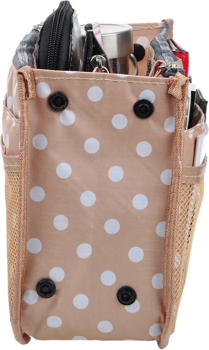Vercord Updated Purse Handbag Organizer Insert Liner Bag in Bag 13 Pockets Beige Dot Small