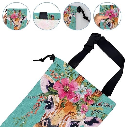 Watercolor Giraffe Car Trash Bag,Giraffe Wear Floral Crown Strap Drawstring Car Garbage Bags,Car Back Seat Organizer with Adjustable Buckle for Car Accessories