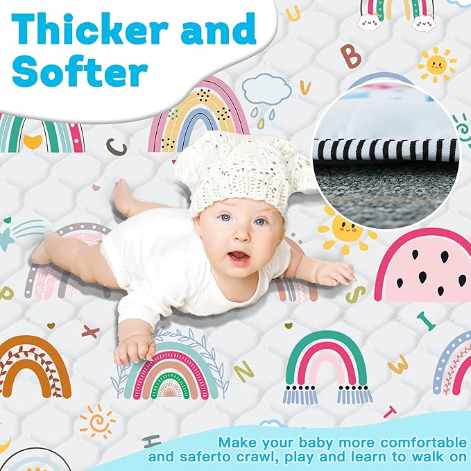 Baby Play Mat，Thick Soft 50" X 50" Playpen mat, Non-Slip and Machine Washable Baby Play Mats for Floor ，Crawling Mat for for Babies, Toddlers & Infants to Play and Learn (Rainbow)