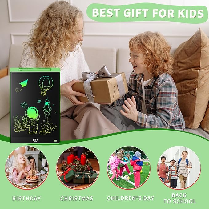 [2 Pack] Genialba LCD Writing Tablet 10-Inch Colorful Doodle Board, Toddler Learning Educational Toys Gifts for 3-8 Years Old Girls and Boys, Electronic Drawing Tablet(Blue&Green)