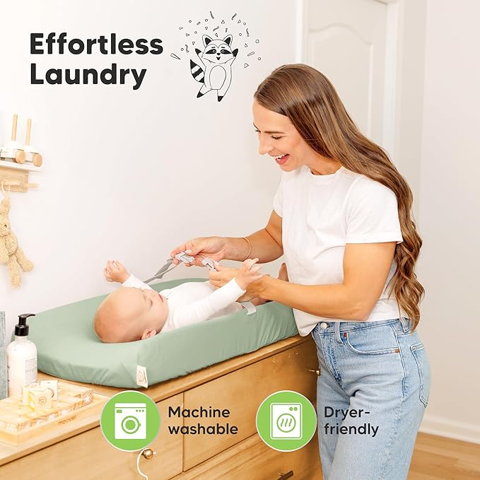 2-Pack Baby Changing Pad Cover for Girl, Boy - 34x18 Soft Viscose Derived from Bamboo Baby Diaper Changing Table Pad Cover Sheets, Neutral, Snug Fit Nursery Diaper Change Sheets (Sage)