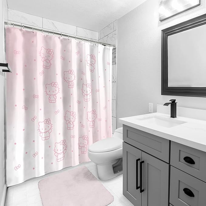Jay Franco Shower Curtains Sanrio Hello Kitty Shower Curtain - Pink Ombre Stars Kawaii Bathroom Décor - 70 x 72 Inch Washable Fabric Curtain