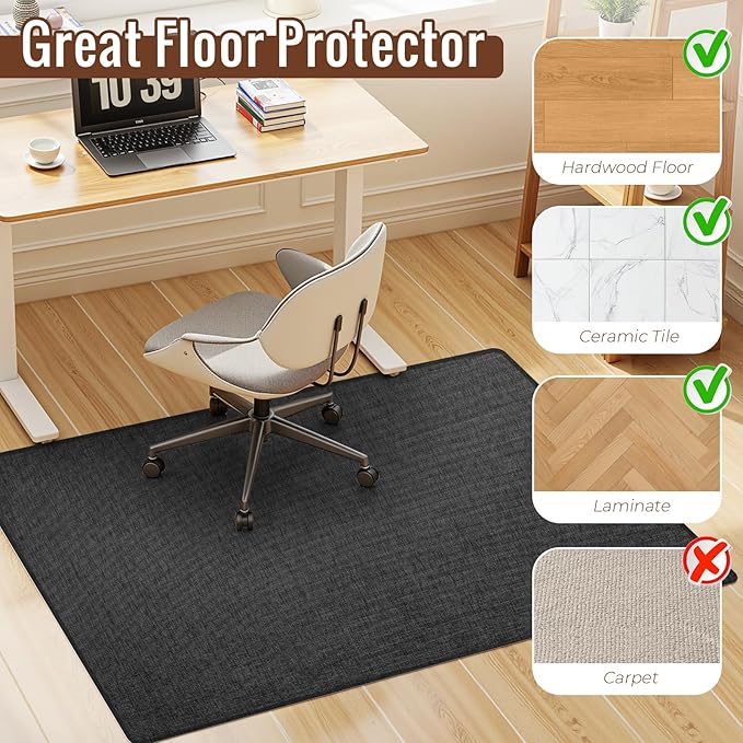 Wansimoo Office Chair Mat for Hardwood and Tile Floor, 40"x55" Floor Mat, Heavy Duty Computer Gaming Chair Mat, Anti-Slip, Non- Curve, Desk Chair Mat,Floor Protector for Home Office(Black)