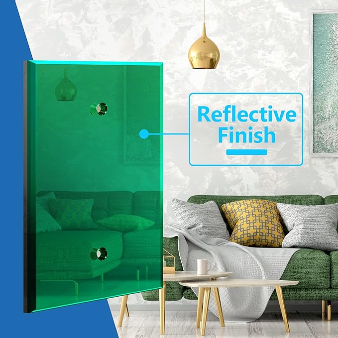 LIDER Reflective Acrylic Blank Wall Plate, Mirrored Blank Device Cover, Plexiglass Wall Plate, Acrylic Glass, Oversized 1-Gang 5.25" x 3.44", LWP-01O-AGR, Green