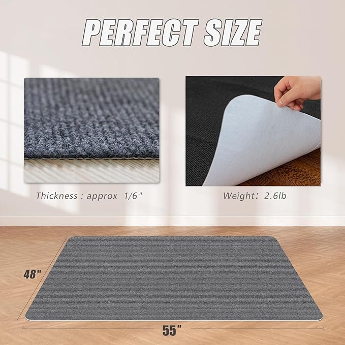 Sycoodeal Office Chair Mat for Hardwood Floor,Office Computer Gaming Chair Mat for Tile Floor,Large Floor Protector Rug,Anti-Slip,Easy to Clean,Grey(48"x55")