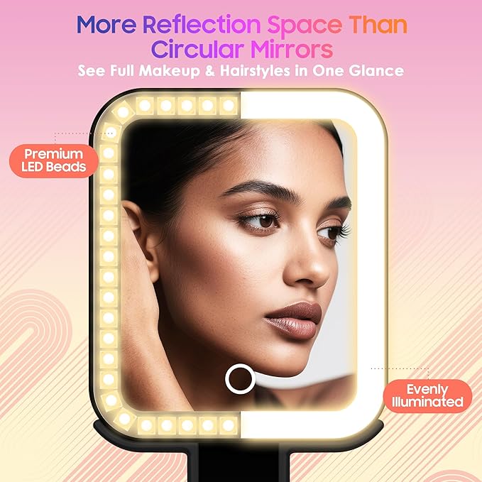 Magnifying Travel Mirror with Light, 30X/1X Double-Sided Magnifying Mirror with 3 Color Lights, Brightness Adjustable, Foldable Handheld Makeup Mirrors Portable for Travel and Desktop Use,B