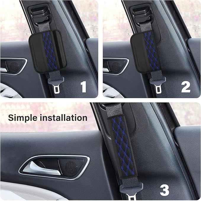 2PCS Car Seat Belt Cover Pads,Leather Seatbelt Covers Protect Shoulder and Neck Car Accessories Interior,Universal Car Seat Strap Pads Car Decorations for Most Cars Trucks (Black/Blue)