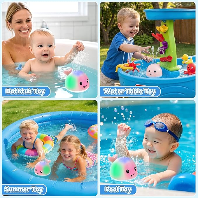 Baby Bath Toys for Kids Ages 1-3, Easter Basket Stuffers for 1 2 3 Year Girl, Whale Bath Toy Sprinkler Light up Bath Toys for Babies 6-12 Months, Toddler Bathtub Toys Newborn Baby Birthday Gifts