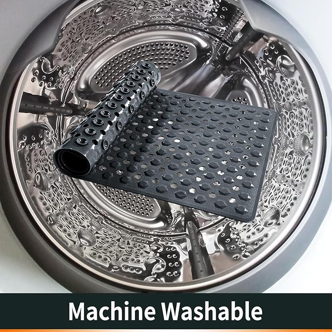 Yimobra Bathtub Mat Non Slip, 27.5"x15.5" Machine Washable Shower Floor Mat, Soft on Feet, Bathmat with Drain Holes and Suction Cups, Bathroom Essentials, Dark Grey