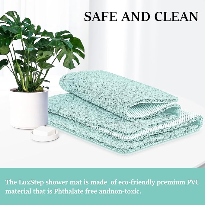 LuxStep Shower Mat Bathtub Mat,24x36 inch, Non-Slip Bath Mat with Drain, Quick Drying PVC Loofah Bathmat for Tub,Shower,Bathroom,Green