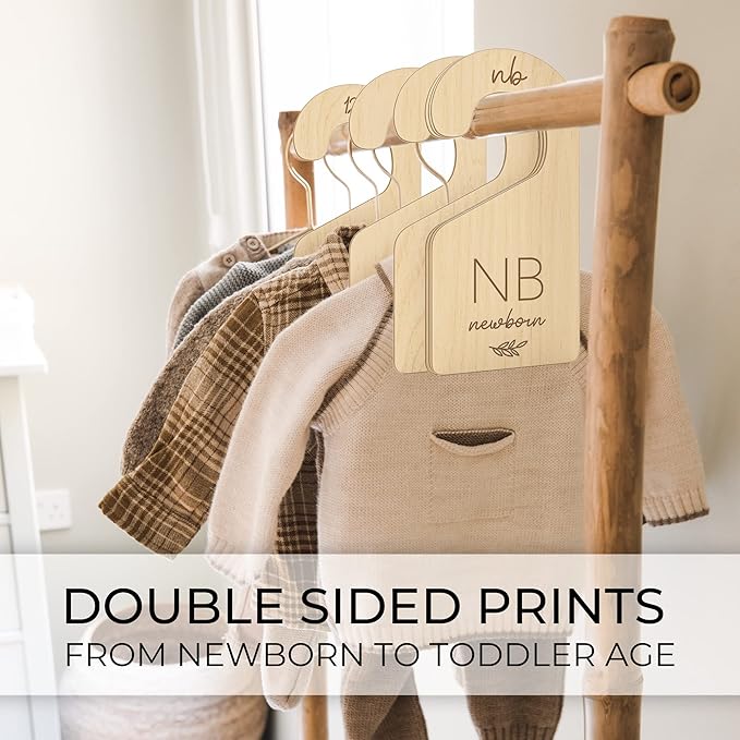 Beautiful Wooden Baby Closet Dividers Set of 7 - Double-Sided Organizer for Newborn to 24 Months Size Clothes - Adorable Nursery Decor Hanger Dividers Easily Organize Your Little Girls or Boys Room