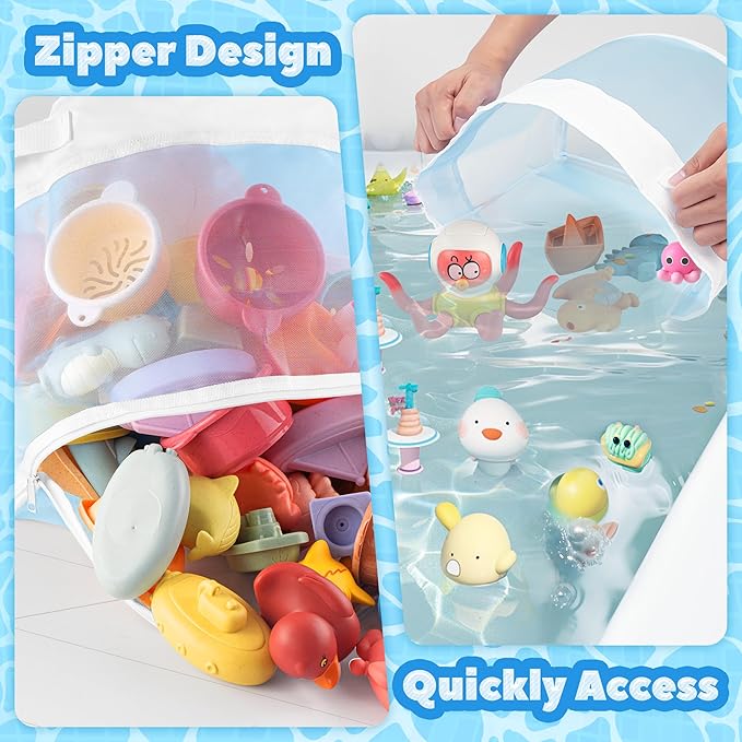 UNEEDE Bath Toy Organizer,1.55 Gallons Bathtub Toy Storage Organizer,Quick Access Bath Toy Holder For Bathtub,Baby Organizer And Storage,Quick Dry Baby Bath Toy Storage For Tub,Mesh Shower Caddy(Blue)