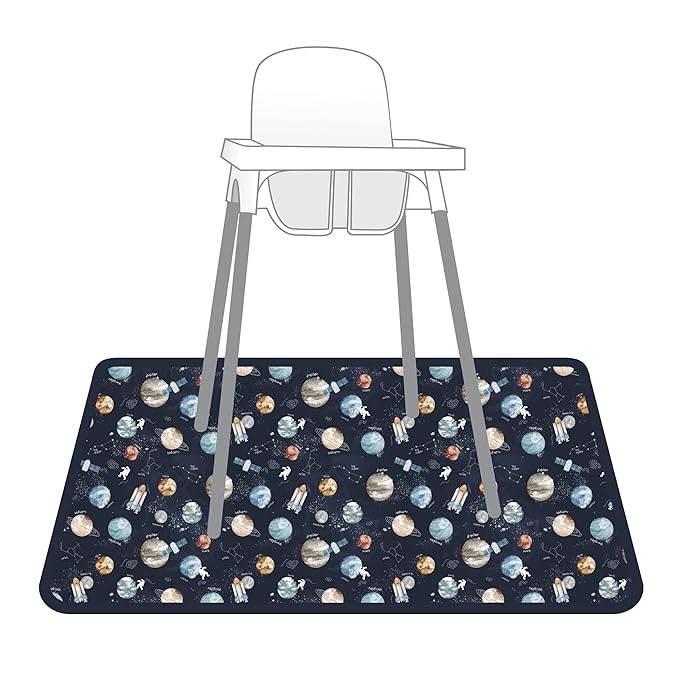 BapronBaby Outer Space Splash Mat - Waterproof Catch-All for Under High Chairs, Floors, Tables, Playtime or Arts & Crafts - Machine Washable - 45" x 45”